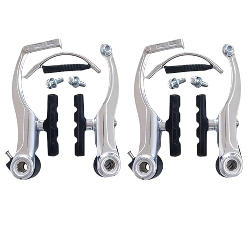 GUOFANG Kit Universel de Freins V-Brake Avant et arrière, Comprenant des leviers de Frein, des étriers de Frein, des câbles de Frein et des Patins de Frein (Avant et arrière Blancs)