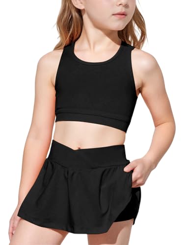 Image of SOLY HUX Toddler Girl's 2 Piece Workout Outfits Lightweight Crop Tank Tops and Skort Athletic Set
