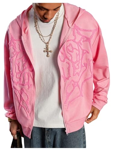 Men's Zip Up Hoodie Sweatshirts Star Graphic Long Sleeve Oversized Hooded Pullovers