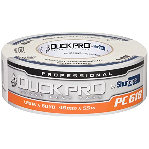 Image of Duck Pro by Shurtape Professional Grade, Industrial Colored Cloth Duct Tape for Industrial Color-Coding, HVAC and Automotive, 48mm x 60yd, 10.0 mil, White, 1 Roll (105482)