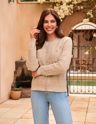 Image of GRACE KARIN Women's Fall Cardigan Sweaters Button Knit Jackets | Open Front,Long Sleeve,Crewneck,with Pockets,Cropped,Work,Business,Causal,Lightweight,Fashion,Dressy,Trendy,Outfits,Clothes