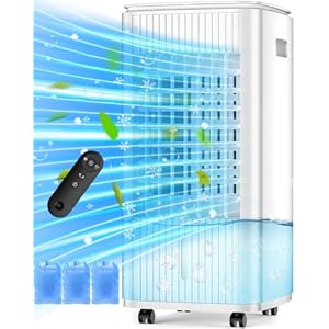 25-INCH Evaporative Air Cooler, Swamp Cooler Air Conditioner w/Double Tanks, Smart Timer, 3 Ice Packs, 60W Windowless Air Conditioner, 70° Oscillation,3-Speed Portable Air Conditioners for Room