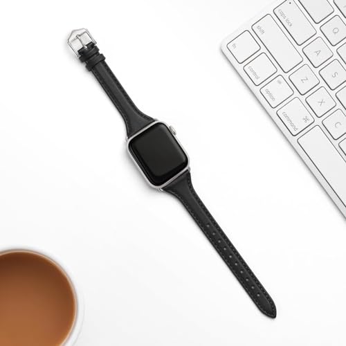WFEAGL Compatible with Leather Apple Watch Band 41mm 40mm 38mm 42mm(series 11 10) Women, Top Grain Leather Strap Slim & Thin Replacement Wristband for iWatch Bands SE 3 2 1, Series 11 10 9 8 7 6 5 4 3 2 1 — view 3