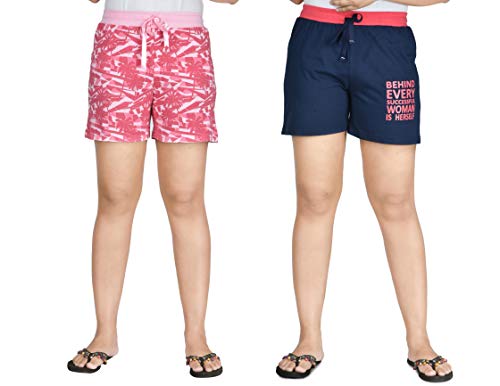 Image of Club A9 Women's Regular Fit Cotton Printed Shorts (Multicolor,M) (Pack of 2) (WSCOMRIB2 2010 M)