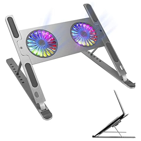 Laptop Stand Acemall Laptop Cooling Pad Adjustable Laptop Stand For Desk Foldable Laptop Riser Portable Aluminum Alloy Laptop Cooler Holder with Quiet Fans at 2700 RPM Compatible for 10-17.3" Notebook Cover