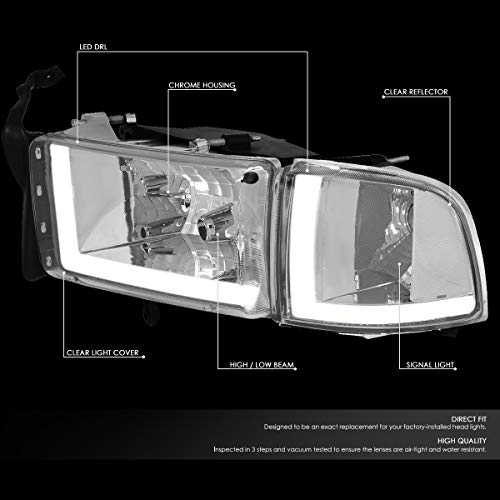 Image of DNA MOTORING HL-LB2-DR944-CH-CL1 Chrome Headlights With Pair LED Day Running Lights Replacement Compatible with 94-01 Dodge Ram 1500