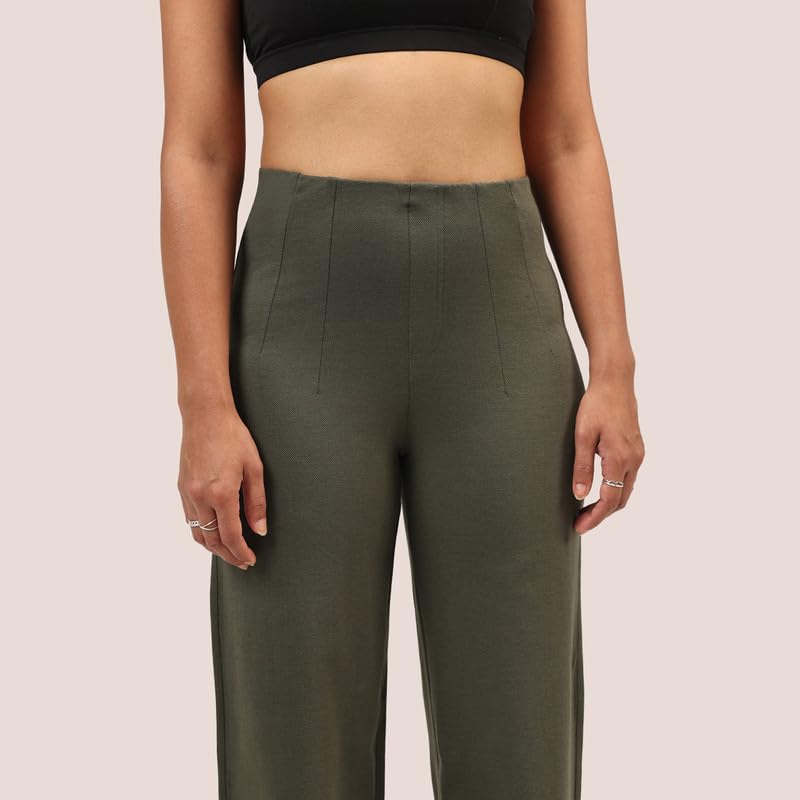 Image of BlissClub Womens Work-to-Wine Twill Wide Dart Pants Insanely Breathable Elasticated Waistband 2 Pockets Mock Fly | Wide Silhouette Stylish Pleats