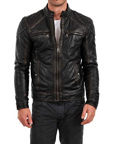 Image of 100% Leather Jacket for Men - Round Collar Slim Fit - Moto, Bomber, Biker Winter Casual Wear