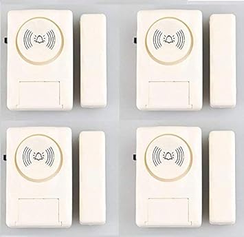 NAVKAR SYSTEMS Wireless Door Window Open Alert Home Security System Siren/Alarm, Standard Size, White - Set of 4 Nos Sensors