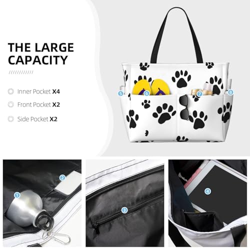 (Dog Pattern) Large Beach Tote Bag for Women Waterproof Sandproof Travel Shoulder Bag with Pocket for Pool Vacation Weekend Gym3