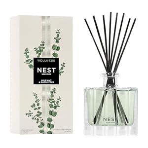 NEST New York Reed Diffuser, Wild Mint & Eucalyptus – 5.9 fl oz – Fragrance for Up to 90 Days – Reusable, Refillable Glass Holder – Includes 8 All-Natural Reed Sticks – Flame Free