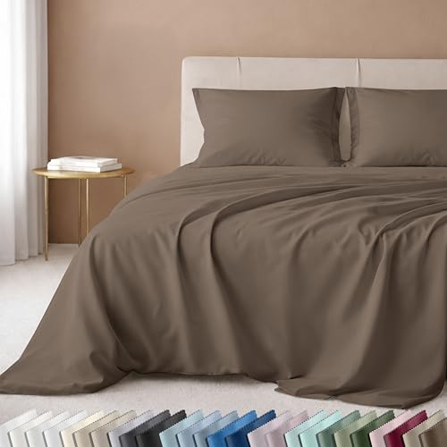 Image of California Design Den 600 Thread Count Sheets King, 100% Cotton Sheet, Sateen, King Size Bed Sheets, Soft Bedding with Deep Pockets (Mushroom - Taupe Brown)
