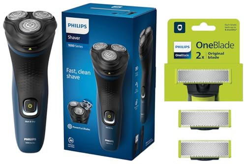 PHILIPS Electric Shaver for Men- S1151/03 & Oneblade Replaceable Blade Pack of 2 (Lime), Blue