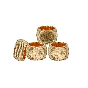 India artistieke servetring | Parels servetringen, glad legeringsmateriaal, voor Ramadan, bruiloft, eettafeldecoratie, hoteldecoratie, set 4 (goud) PC-formaat {6,3-D x 2,5-H cm} 35 gram