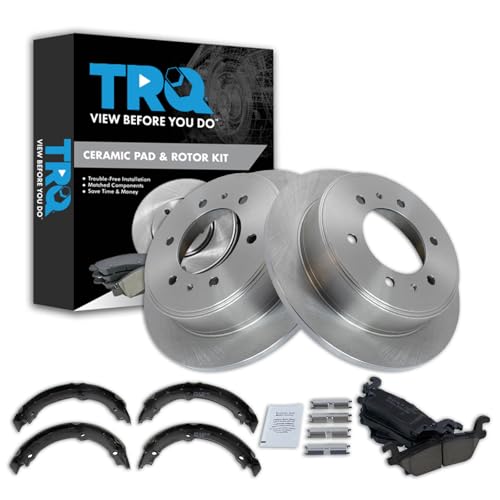 Image of TRQ Rear Brake Pad and Rotor Set Ceramic Parking Brake Shoe Compatible with 2006-2010 Hummer H3 2009-2010 H3T
