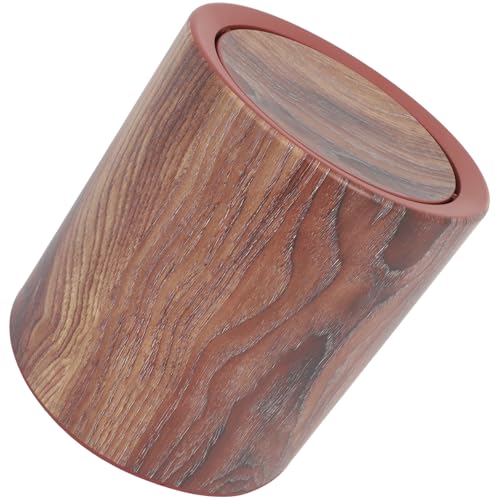 FUOYLOO Pattumiera con Coperchio a Ribalta Effetto Legno Cestino Rotondo Decorativo da 10L Bidone della Spazzatura Compatto per Cucina Bagno e Ufficio
