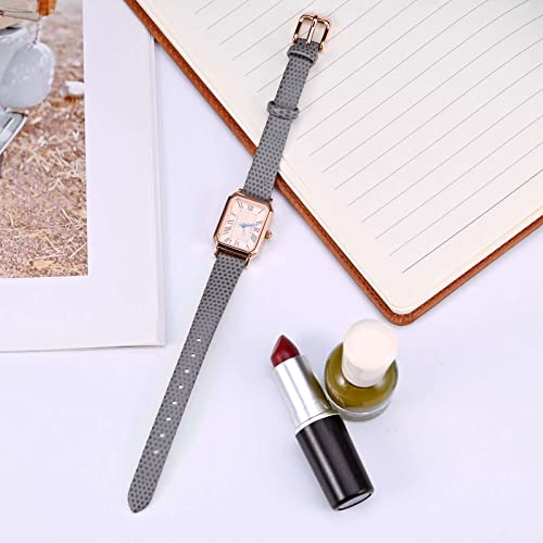 انيفت سوار ساعة من الجلد للنساء 18 ملم، سوار بديل رفيع ورفيع محبب بتصميم سحلية (رمادي)