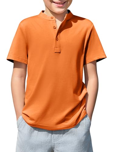 Catálogo de Playera Naranja Niño para comprar online. 42 Haloumoning - Camisa Henley de manga corta para niños, casual, con botones frontales, camisetas de verano, camisetas de 5 a 14 años, Naranja, 11-12 Años