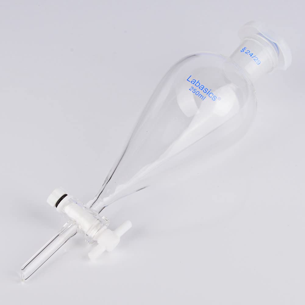 Labasics Imbuto Separatore Conico a Parete Pesante in Vetro Borosilicato con 24/29 Giunti e Rubinetto di Arresto in PTFE, 250 ml