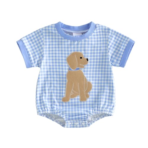 Rourufy Baby Boy Summer Clothes Puppy Plaid Bubble Romper Short