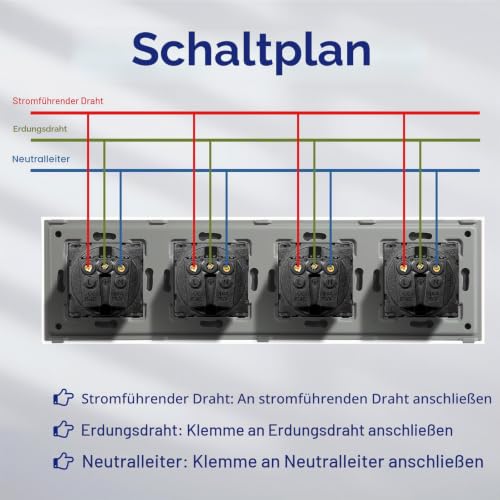 BSEED Schuko Steckdose Kristallglas Platte 4 Fach Steckdose 16Amp AC Power 240V Verlängerungssteckdosen 299mm Wandsteckdose Weiß – Ansicht 6