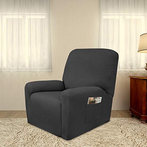 PureFit Super Stretch Chair Sofa Slipcover with Pocket – Spandex Non Slip Soft Couch Sofa Cover, Washable Furniture Protector with Elastic Bottom for Kids, Pets (Recliner, Dark Gray) - Image 3