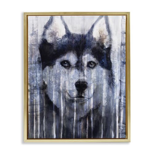 Smiling Husky Rustic Birch Overlay, 16 x 20 Inch Canvas in Floater Frame