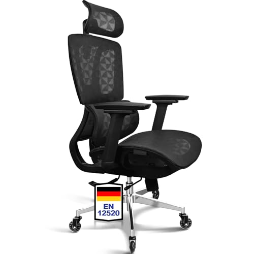 MELOKEA Bürostuhl Ergonomisch, 4D-Armlehnen, Verstellbare Sitztiefe, 4-stufige Neigung, Gummirollen, Bürostuhl 150 KG, Mesh-Sitzfläche, Hoher Rücken, Große Menschen, Ergonomischer Schreibtischstuhl