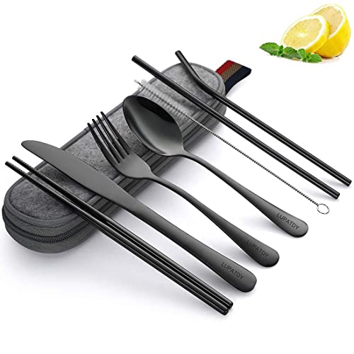 Couverts de camping,Set de couverts,Set d'ustensiles portables en acier inoxydable,LUPATDY Couverts de plein air en acier inoxydable Avec étui Cover
