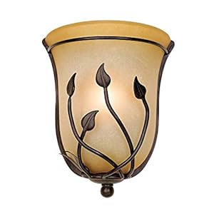 Regency hill leaf and vine farmhouse rustic wall light sconce bronze hardwired 8 12 fixture rimmed amber glass shade for bedroom bedside bathroom vanity living room hallway dining house  urban country home decor