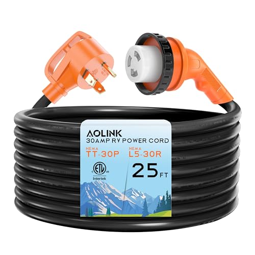 Image of 30 Amp 25 Feet RV Power Cord with 135 Designed Handle and Twist Locking Connector, Heavy Duty 10 Gauge STW Pure Copper Wire, NEMA TT-30P to L5-30R with Cord Organizer for RV Trailer Campers