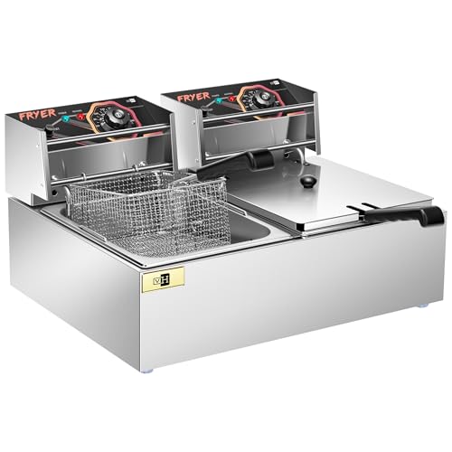 VIVOHOME Friteuse 20L avec Technologie Zone Froide professionnelle 5000W Double Compartiment Filtration Automatique de l'Huile Facile à Nettoyer