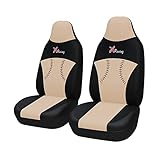 TOYOUN Universal Front Seat Covers Armrest Compatible, Front Car Seat Covers for Most Cars Trucks SUV Van High Back Bucket Seat Seat Covers 2pc Auto Seat Covers Protector, Beige