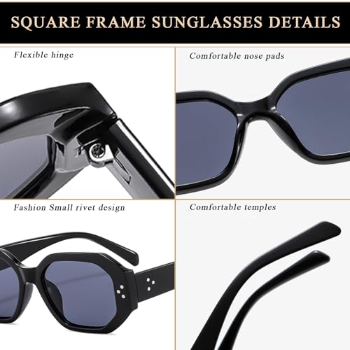 JUDOO Trendy Square Sunglasses for Women Men Retro Vintage Hexagon Shape Square Sun Glasses Small Rivet 90s Shades UV4004
