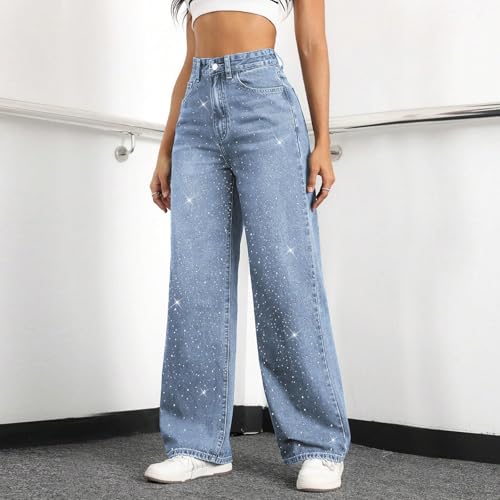 Image of Straight Leg Jeans for Women High Waisted Wide Leg Denim Pants