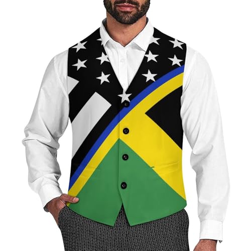 Blue Line U.S. Jamaican Flag Trendy Vest Suit for Men V Neck Formal Dress Waistcoat Vests Business Slim Fit