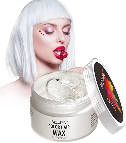 MQUPIN Temporary Hair Color Wax,Natural Hair Dye, Washable Hair Paint Wax For Party, DIY,Cosplay,Club,Masquerade, Halloween, Date(White)