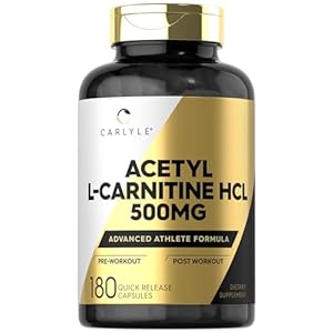 Carlyle Acetyl L-Carnitine HCL | 500mg | 180 Count | Non-GMO and Gluten Free Supplement
