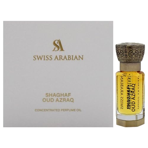 Swiss Arabian Shaghaf Oud Azraq - Luxurious Concentrated Perfume Oil - Long Lasting Artisan Perfume with Notes of Honey, Amber, and Leather - 0.4 oz
