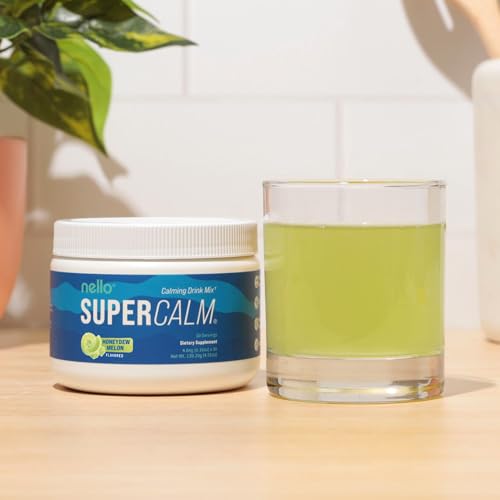 Image of Nello Supercalm Powdered Drink Mix Tub, Cortisol Reducer* and Sleep Aid Supplement, L Theanine, Ksm-66 Ashwagandha, Magnesium Glycinate, Vitamin D 3, No Sugar, Non GMO, 30 Ct, Honeydew Melon