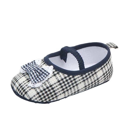 Baby Girls Slipper First Walkers Elastic Band Bow Decoration Princess Black Grid Fashion Cute Crib Shoes 12-18 Months