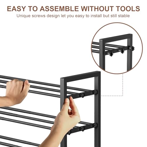 3-Tier Expandable Shoe Rack, Adjustable Shoe Shelf Storage Organizer Heavy Duty Metal Free Standing Shoe Rack for Entryway Closet Doorway (Black) - Image 6