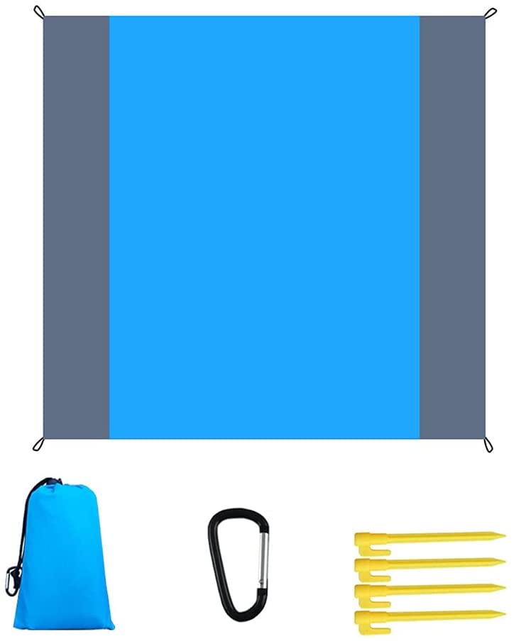 Beach Blanket Waterproof Sandproof,79''×83''Oversized Beach Mat for 4-7 Adults, Portable Sand Free Mat, Lightweight and Durable Picnic Blankets for Camping, Traveling, Hiking, Easy to Clean (BLUE-D)