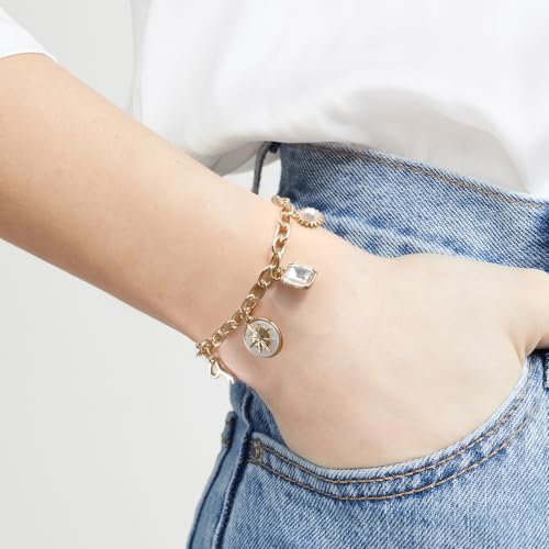 Gold Charm Bracelets for Women Non Tarnish, Gold Stainless Steel Small Charm Chain Link Bracelet Kit, Dangle Bracelets with Charms Chunky Bracelet Ocean Jewelry Women's Link Bangle Y2K Wristlet Gifts3