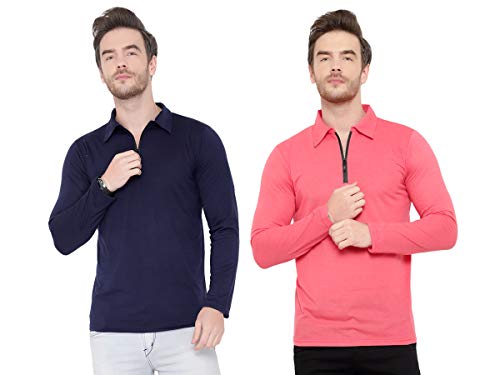 Image of Men's Cotton Blend Full Sleeve Zip Neck Polo T-Shirt (Pack of 1)