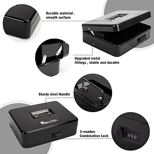 Sgorlds Large Locking Cash Box with Combination Lock and Money Tray, Money Box with Cash Tray, Lock Safe Box with code 11.8\" x 9.5\" x 3.5\", Black
