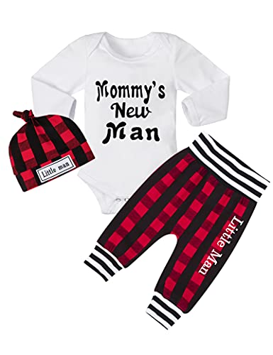 Image of Fommy Newborn Baby Boy Clothes New to The Crew Letter Print Romper+ Pants+Hat 3PCS Outfit