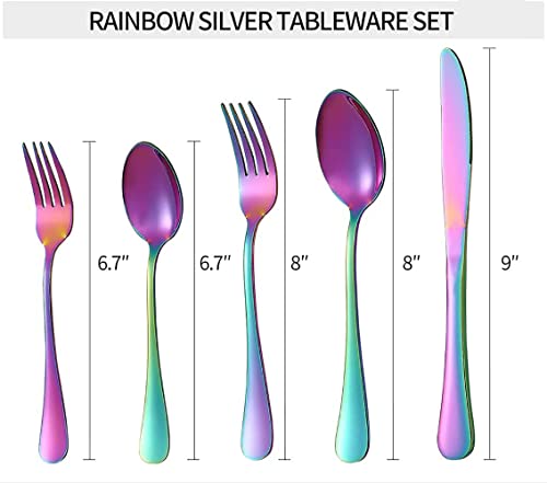 Image of Rainbow Silverware Set, Rainbow Flatware Set for 4, Stainless Steel Tableware Cutlery Set, Utensil Sets for Kitchen, Forks and Spoons Silverware (Rainbow, Set of 15)