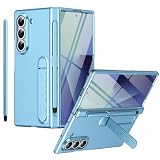 Custodia per Galaxy Z Fold 5 con supporto, protezione per lo schermo frontale, slot per S Pen, protezione per cerniera, custodia per Samsung Galaxy Z Fold5 con penna stilo-Azzurro