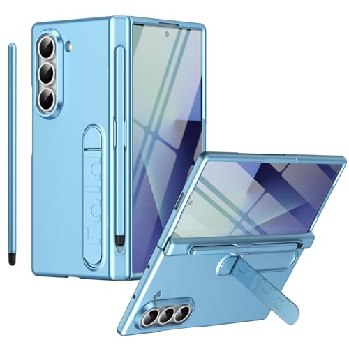 Hülle für Galaxy Z Fold 5 mit Ständer Displayschutzfolie S Pen-Fach und Scharnierschutz Ganzkörper-Schutzhülle für Samsung Galaxy Z Fold5 mit Stylus-Stift-Hellblau